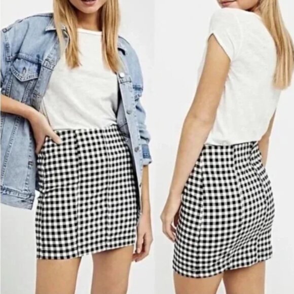 FREE PEOPLE Modern Femme Gingham Mini Skirt 10 - Picture 1 of 7